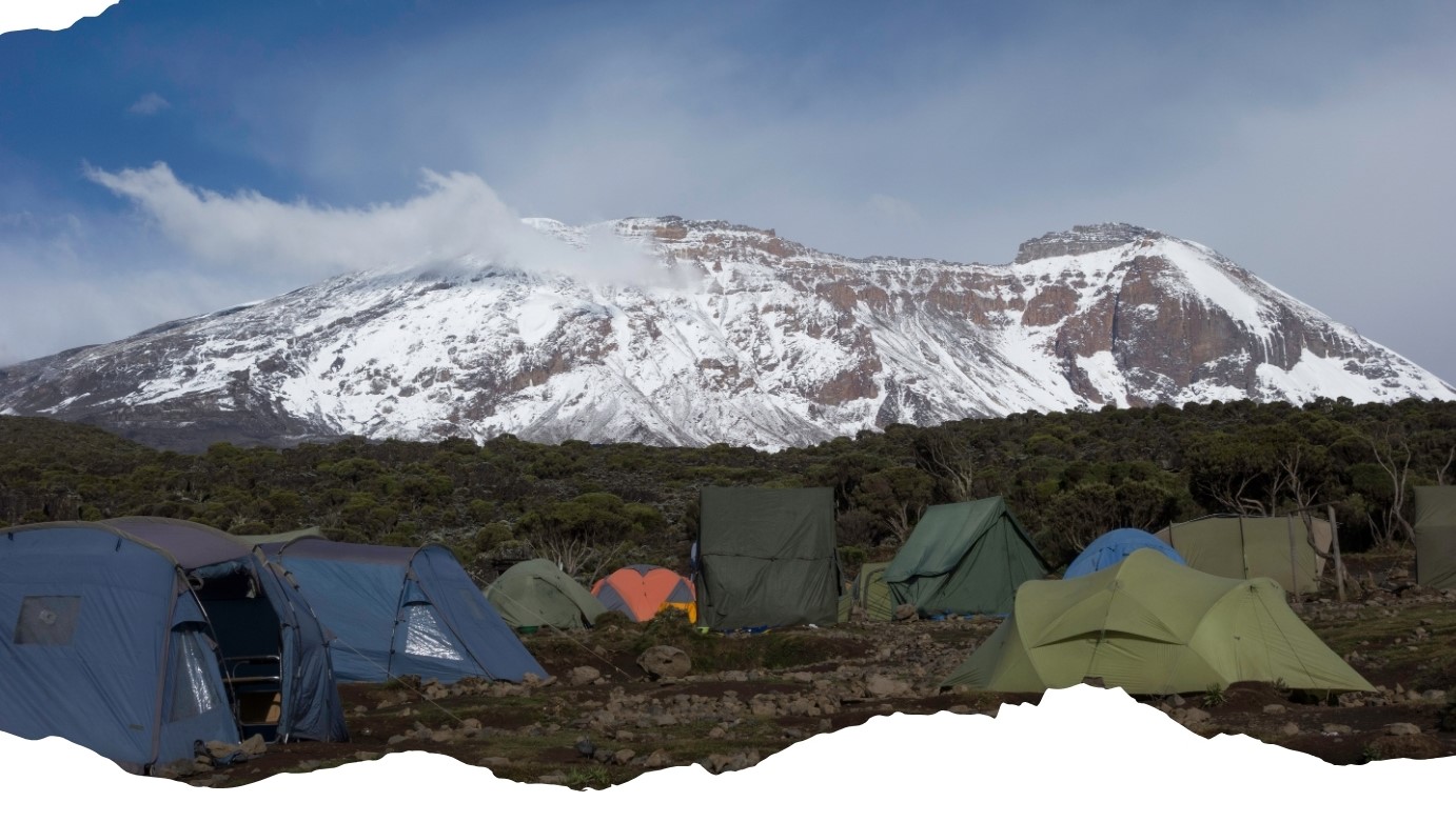 Trekking group on Machame Route with scenic views